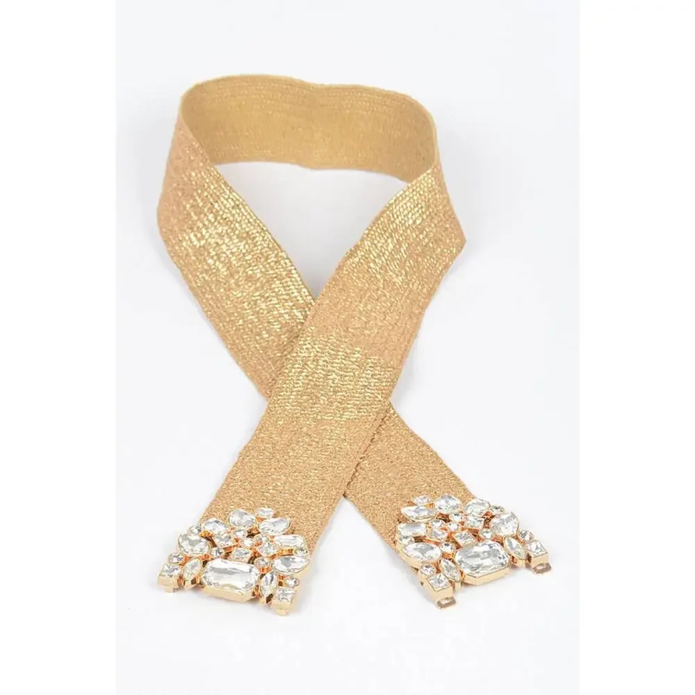 Multi Stone Metallic Straw Stretch Plus Size Belt